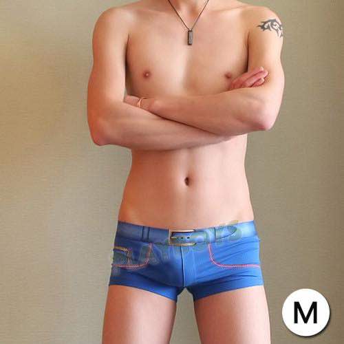 趣味紳士皮帶造型平角褲(藍)-M