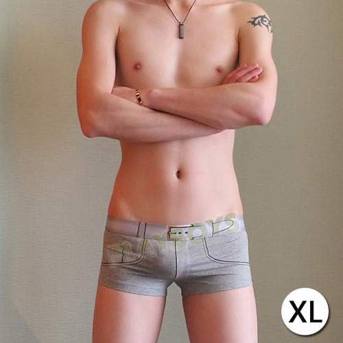 趣味紳士皮帶造型平角褲(灰)-XL
