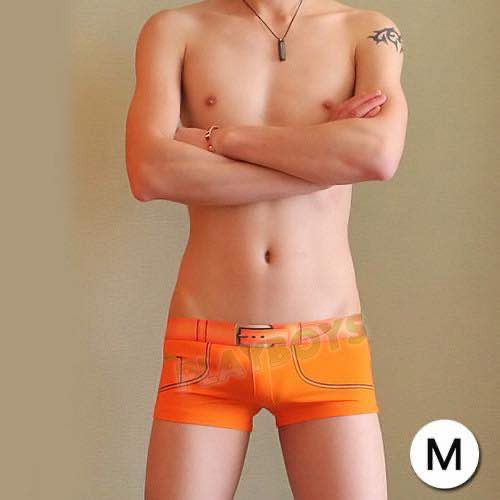 趣味紳士皮帶造型平角褲(橙)-M