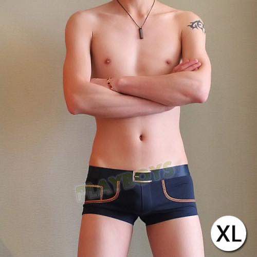 趣味紳士皮帶造型平角褲(藏青)-XL