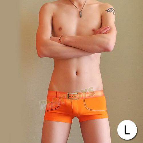趣味紳士皮帶造型平角褲(橙)-L