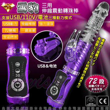 雪豹突擊-電池/110V/USB 三用頂級多功能滾珠按摩棒-紫