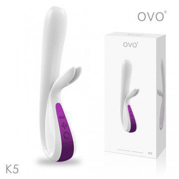 德國OVO-K5 小兔寶 5段變頻 多功能 雙叉 震動按摩棒-紫桃色