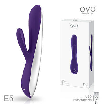 德國OVO E5 貝兒 7段變頻 多功能 雙叉 震動按摩棒 充電式 紫色