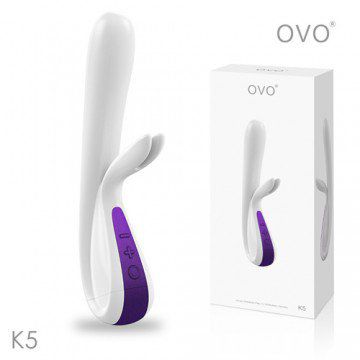德國OVO-K5 小兔寶 5段變頻 多功能 雙叉 震動按摩棒-紫白色