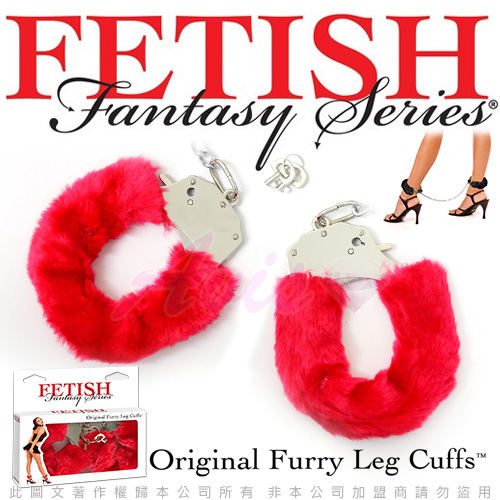 美國FETISH-Original Furry Leg Cuffs-SM彩色絨毛金屬腳銬-紅
