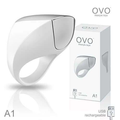 德國OVO A1 時尚男性 矽膠靜音時尚震動環 充電式 白色